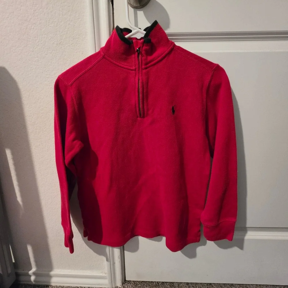 Polo Ralph Lauren Boys Red Quarter Zip Pullover Sweater Size M 10-12 Cotton Pony